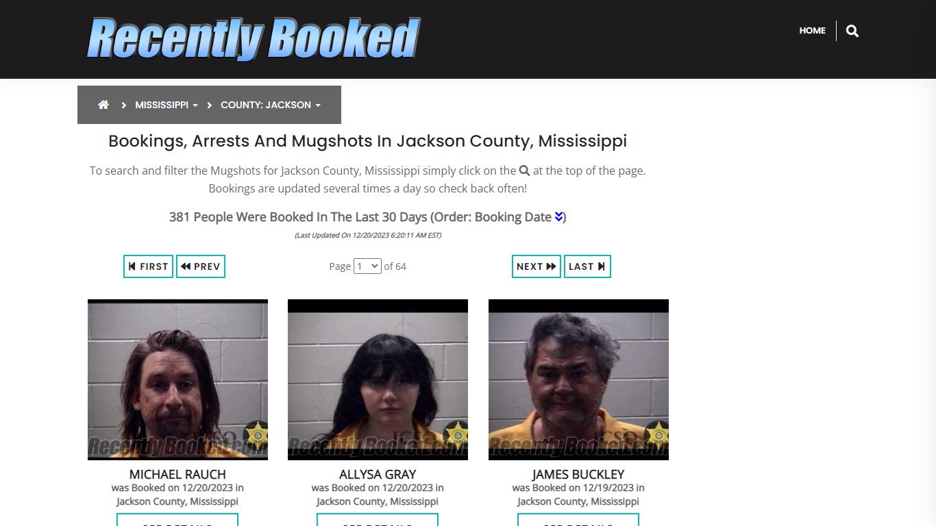 Bookings, Arrests and Mugshots in Jackson County, Mississippi