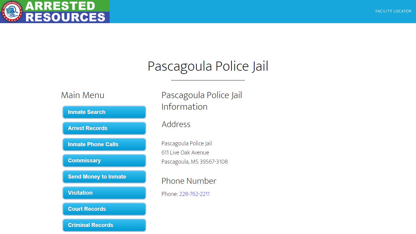 Pascagoula Police Jail - Inmate Search - Pascagoula, MS